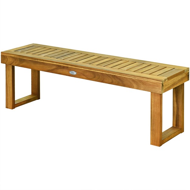 Tangkula Acacia Wood Outdoor Backless Bench Rustic Patio Dining Bench With Slatted Seat