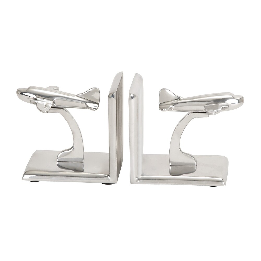 Silver Aluminum Contemporary Airplanes and Helicopters Bookends (Set of 2)   5 x 4 x 5