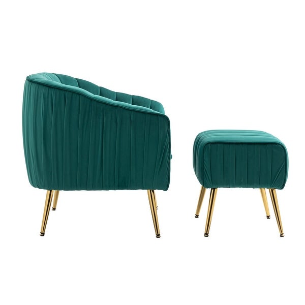 Velvet Accent Chair with Ottoman， Modern Tufted Barrel Chair Ottoman Set for Living Room Bedroom