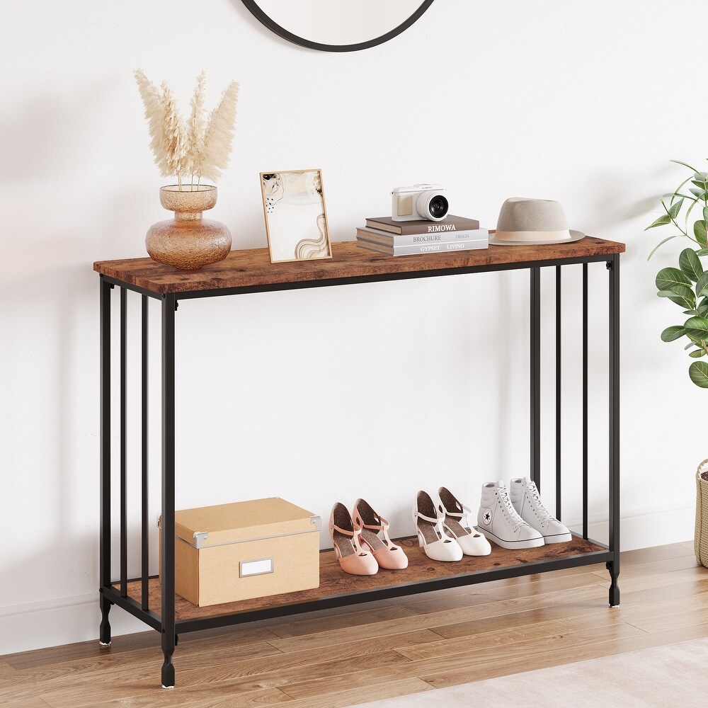 Console Table with Wood Shelf and Metal Frame