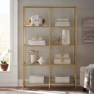 Home Decorators Collection 62 in. Gold Leaf Metal 4-shelf Double Accent Bookcase with Open Back V183106XXA-NP