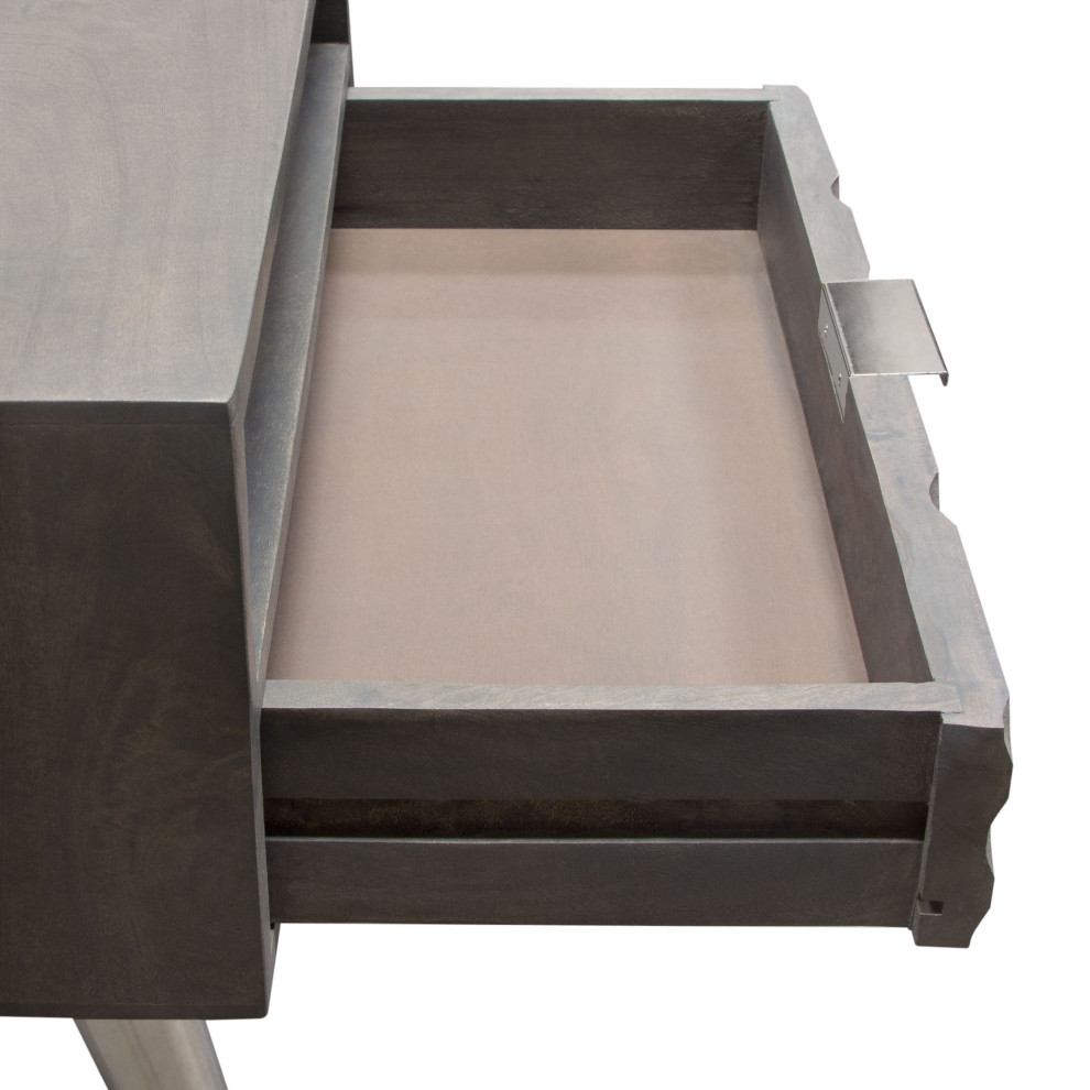 Petra Solid Mango Wood 1 Drawer Accent Table  Smoke Gray Finish With Nickel Legs   Midcentury   Side Tables And End Tables   by VirVentures  Houzz