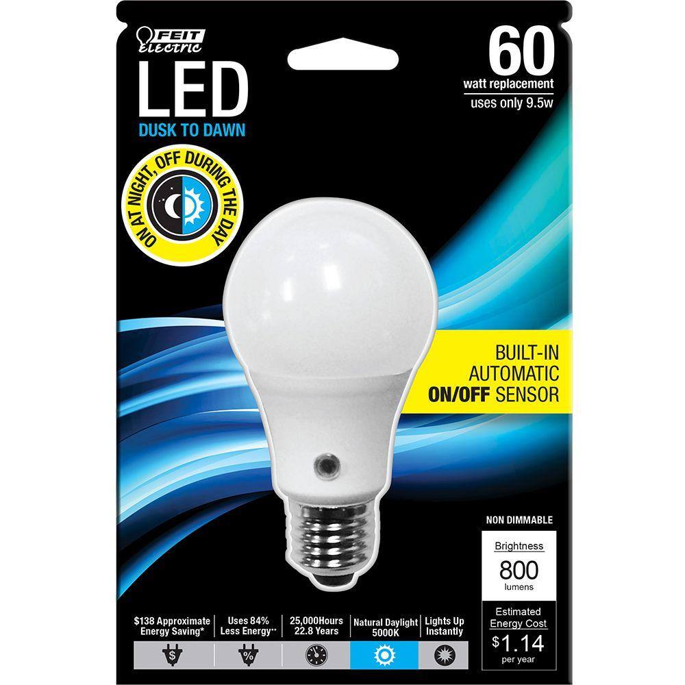 Feit Electric 60W Equivalent Daylight A19 Dusk Till Dawn LED Light Bulb BPA800850DDLED