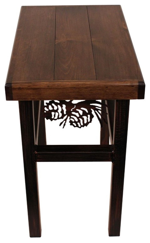 Burnt Sienna Iron and Dark Stained Wood End Table With Pinecone Accent   Rustic   Side Tables And End Tables   by Furniture Barn USA  Houzz