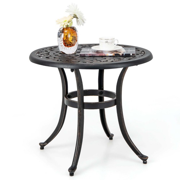 Patio Side Table With Adjustable Footpads Round Cast Aluminum End Table