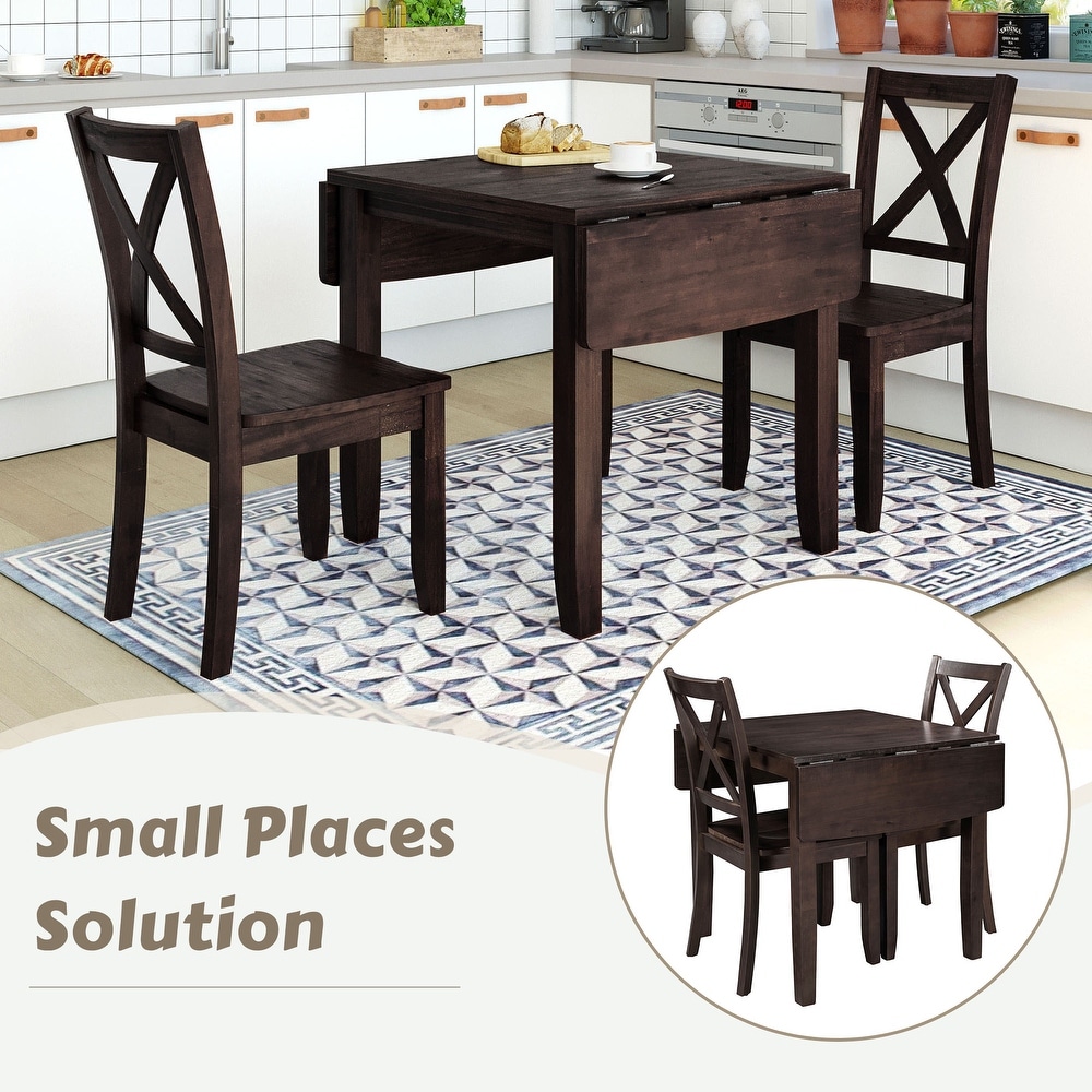 Living Room 3 Piece Drop Leaf Breakfast Nook Dining Table Sets  Brown