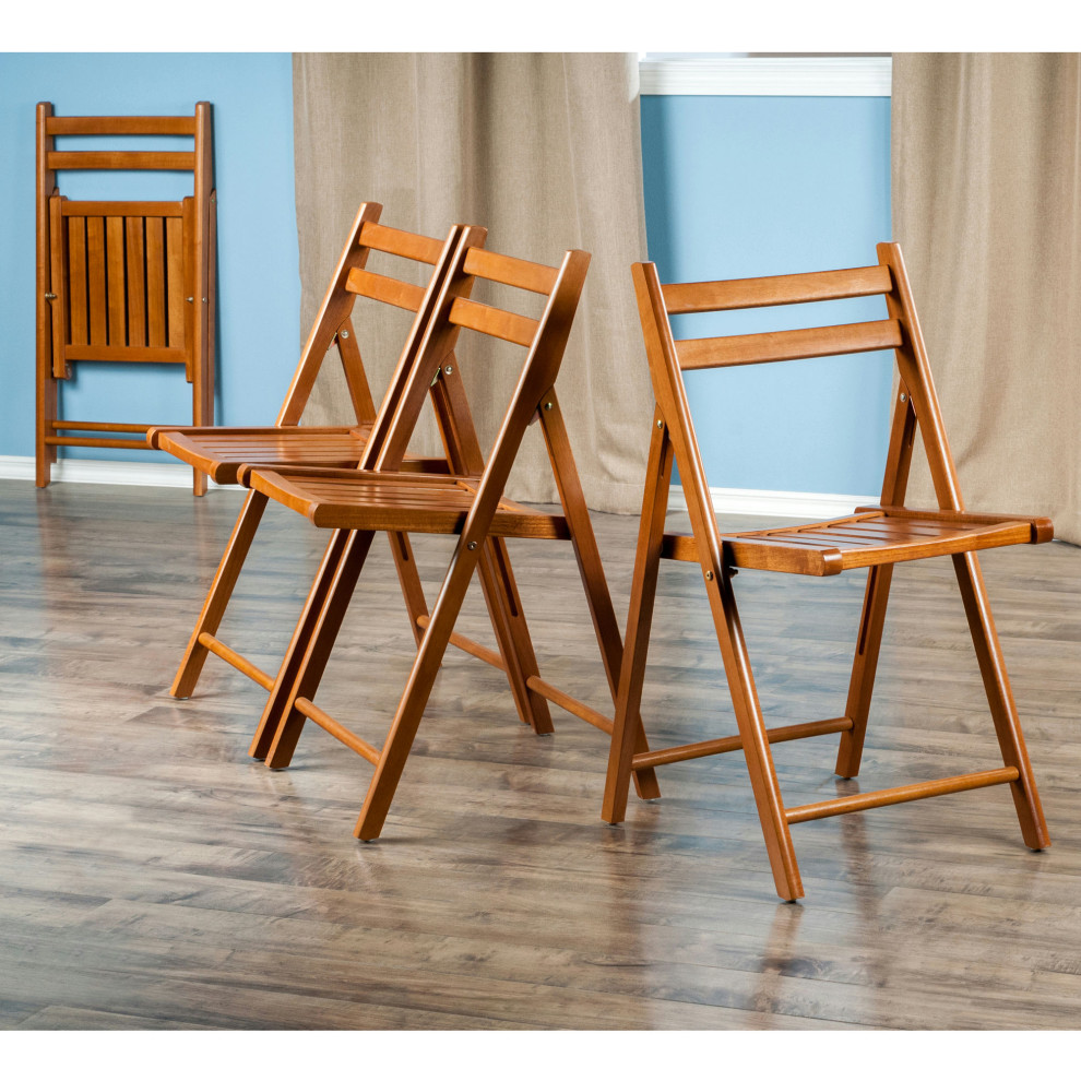 Robin 4 Pc Folding Chair Set  Teak   Transitional   Folding Chairs And Stools   by Skyline Decor  Houzz