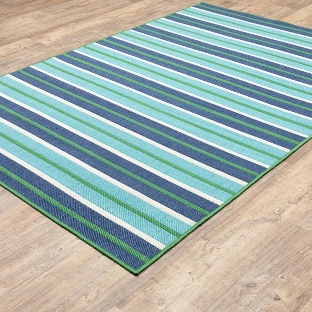 Macro Multi striped Patio Rug Blue green Captiv8e Designs