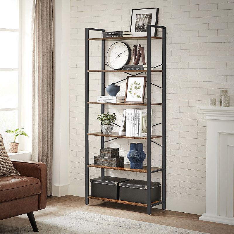 6-tier Bookshelf， Home Office Bookcase， Storage Rack With Steel Frame， For Living Room