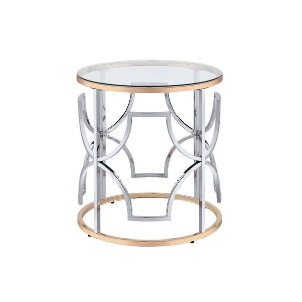 DH BASIC Modern Style Chrome and Gold Round Open End Table by Denhour