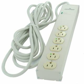 Leviton 15 Amp Hospital Grade Surge Protected 6-Outlet Power Strip 952 Joules No Switch 15 Foot 14-3 SJT Cord Beige 5300-H15