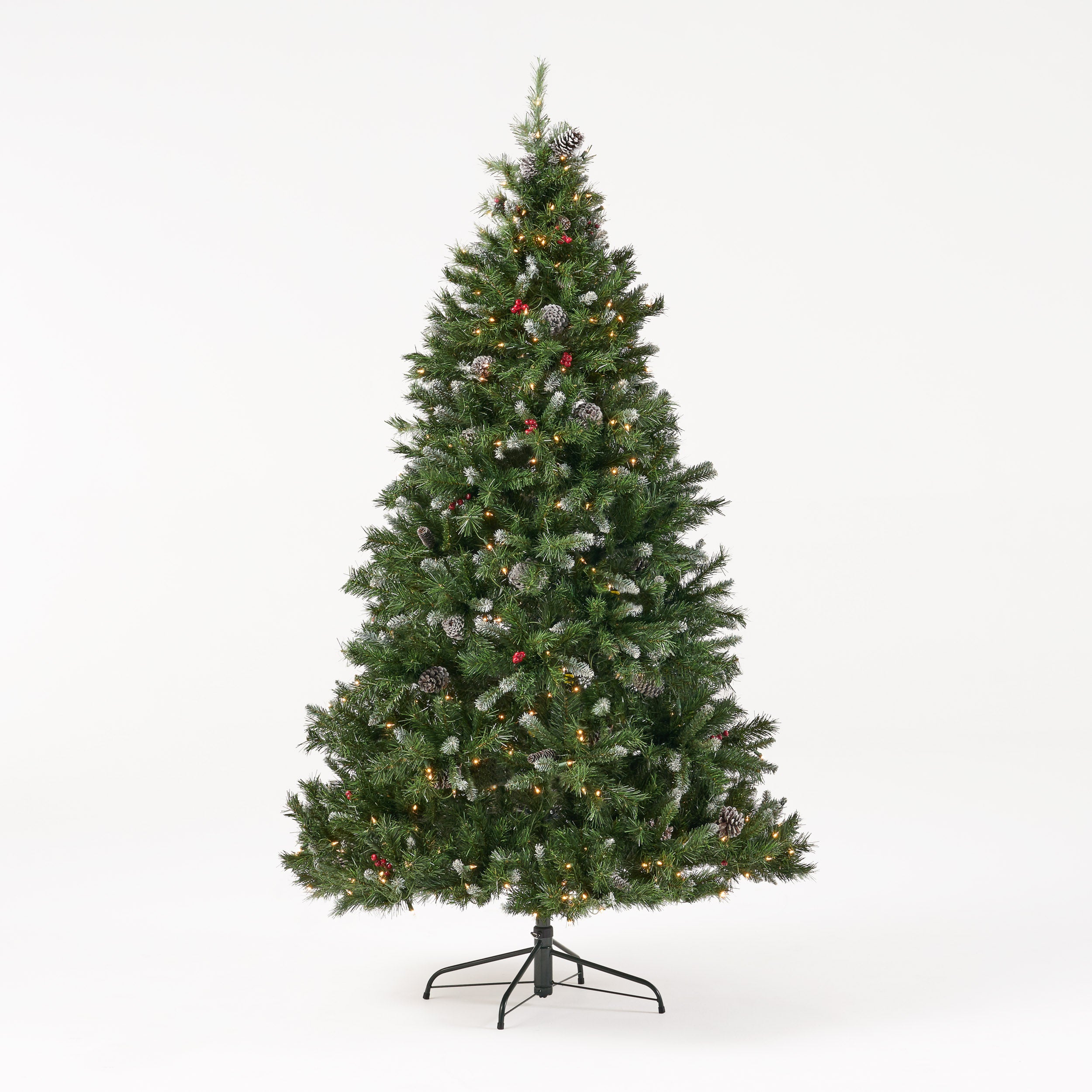 7-foot Mixed Spruce Pre-Lit Clear LED Hinged Artificial Christmas Tree with Frosted Branches