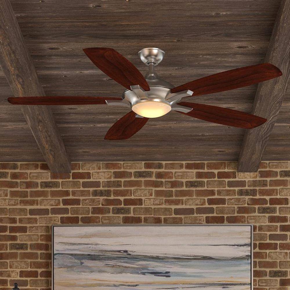 Home Decorators Collection Petersford 52 in. Integrated LED Indoor Brushed Nickel Ceiling Fan with Light Kit and Remote Control 24425