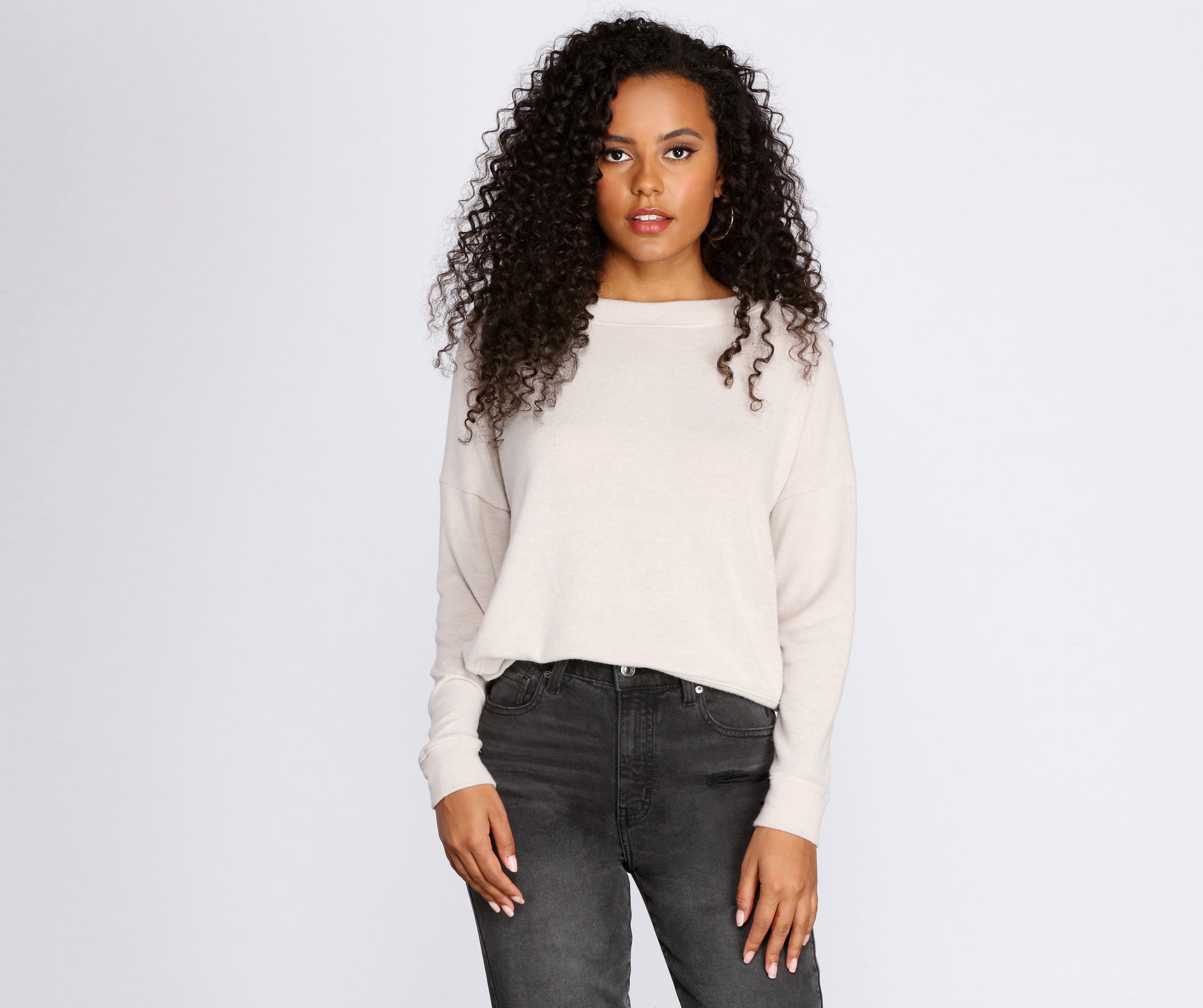 Brushed Knit Boat Neck Pullover