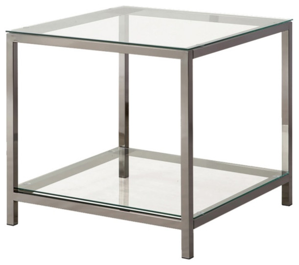 Glass Top End Table With Metal Frame And Open Shelf  Silver   Contemporary   Side Tables And End Tables   by VirVentures  Houzz