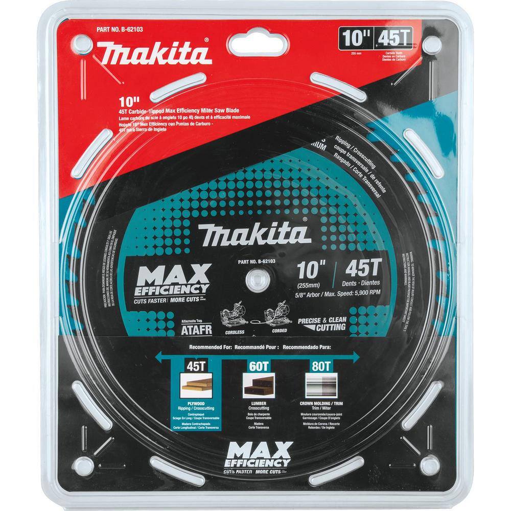 Makita 10 in. 45T Carbide-Tipped Max Efficiency Miter Saw Blade B-62103