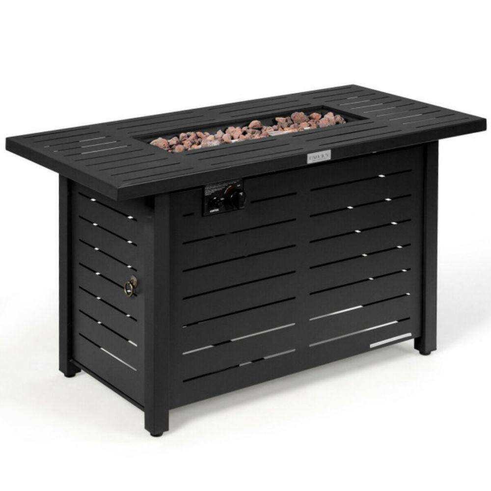 Alpulon 42 in. Outdoor Metal Rectangular Propane Gas Fire Pit Table with Table Cover ZMWV304