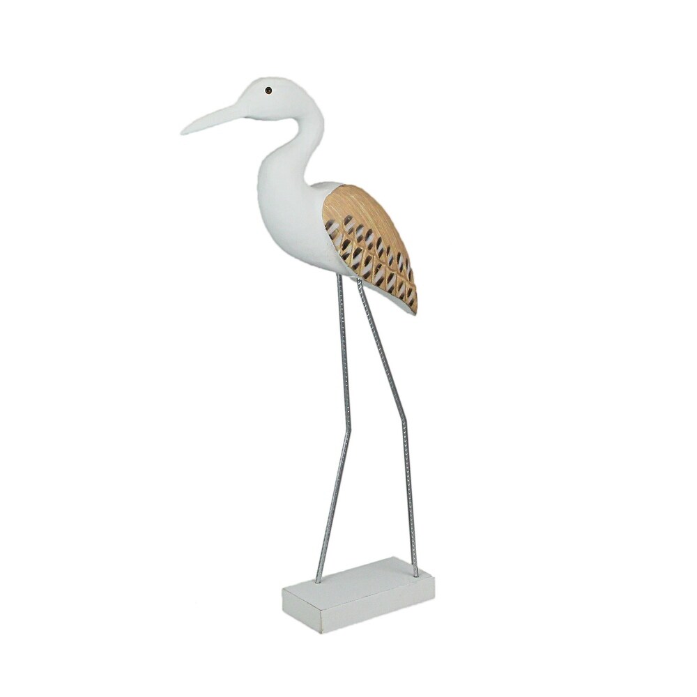 21 Inch Hand Carved White Painted Wood Bird Statue Coastal Sculpture   21 X 8.75 X 2.75 inches