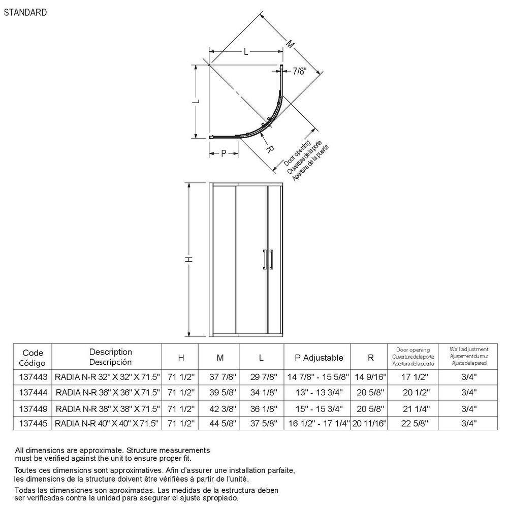 MAAX Radia 32 in. x 32 in. x 71-12 in. Frameless Neo-Round Sliding Shower Door with Clear Glass in Chrome 137443-900-084-000