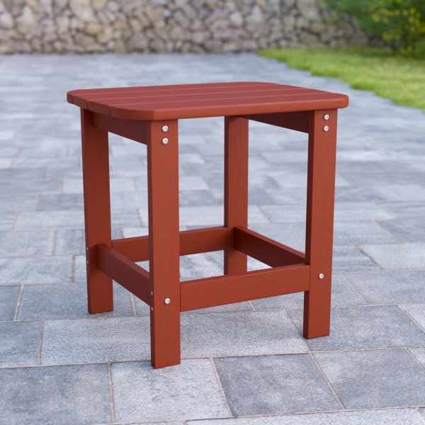 Charlestown All-Weather Poly Resin Wood Commercial Grade Adirondack Side Table in Red