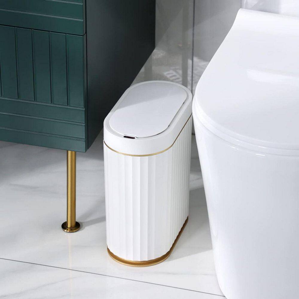 Dracelo 2 Gal. Golden Bathroom Waterproof Slim Plastic Intelligent Trash Can with Lid B09N35Y2KK