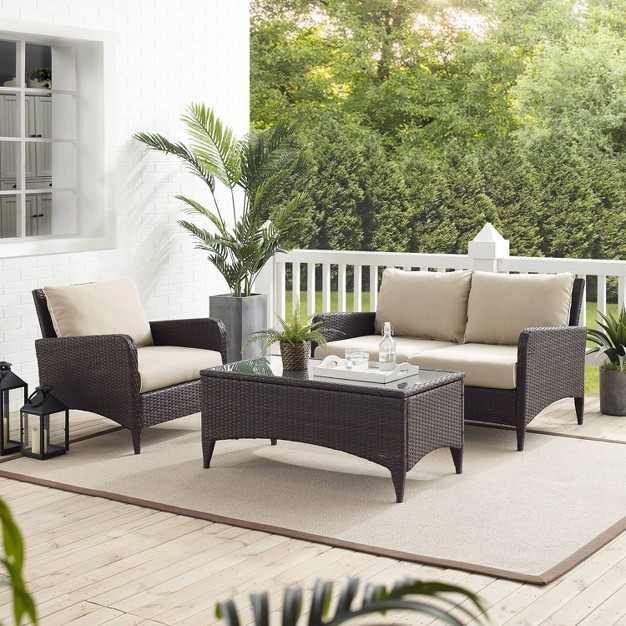 Crosley 3pc Kiawah Wicker Outdoor Patio Conversation Set