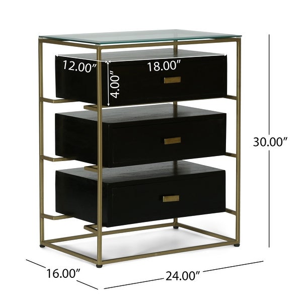 Hoadley Modern Handcrafted 3 Drawer Glass Top Nightstand by Christopher Knight Home - - 32872978