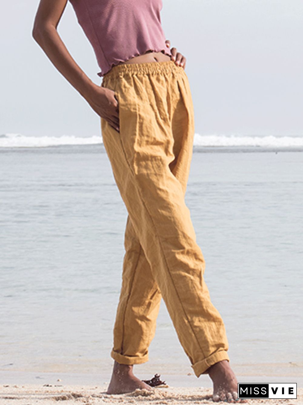 Womens Casual Plus Size Linen Pants