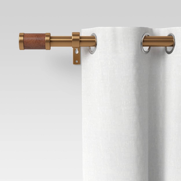 Faux Leather Cylinder Plated Curtain Rod Brass