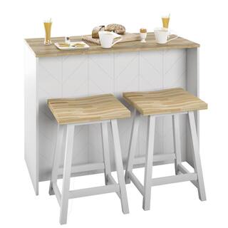 Twin Star Home Brilliant White Wood 45.5 in. Traditional Kitchen Island with Butcher Block Top KI972-PF08