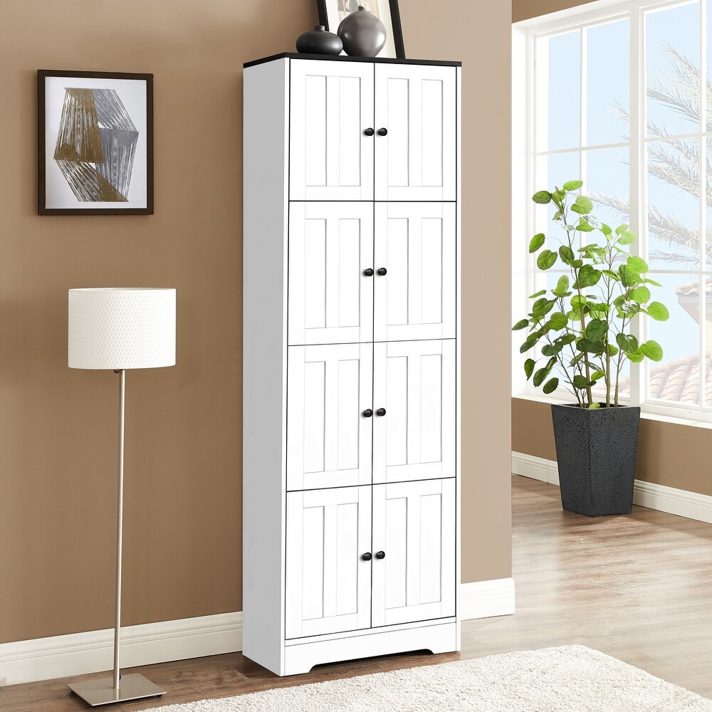 Tall Storage Cabinet with 8 Doors and 4 Shelves  Wall Storage Cabinet