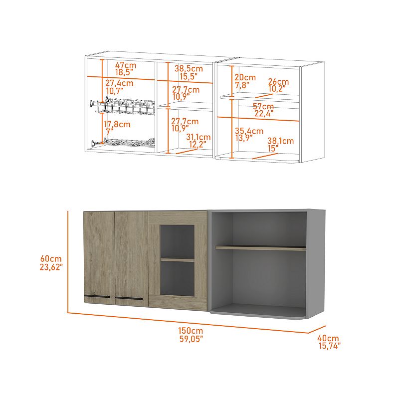 Everly Wall Cabinet， Glass Cabinet， Double Door， Rack