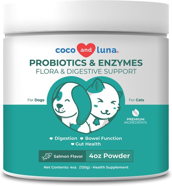 Coco and Luna Probiotics and Enzymes Flora and Digestive Support Salmon Flavor Powder Dog and Cat Supplement， 4-oz jar