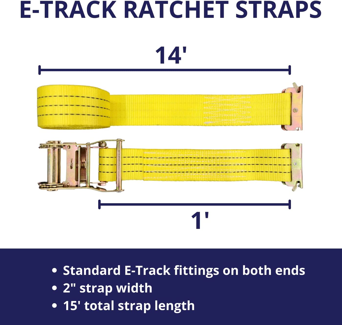 4 Pack E-Track Ratchet Straps 2"x15' 4400 lbs Break Strength