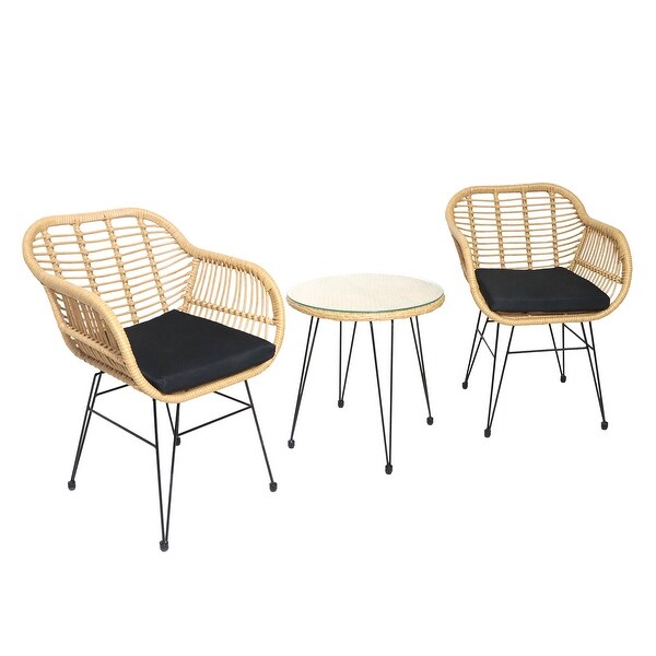 3 Pieces Patio Rattan Conversation Set with Coffee Side Table