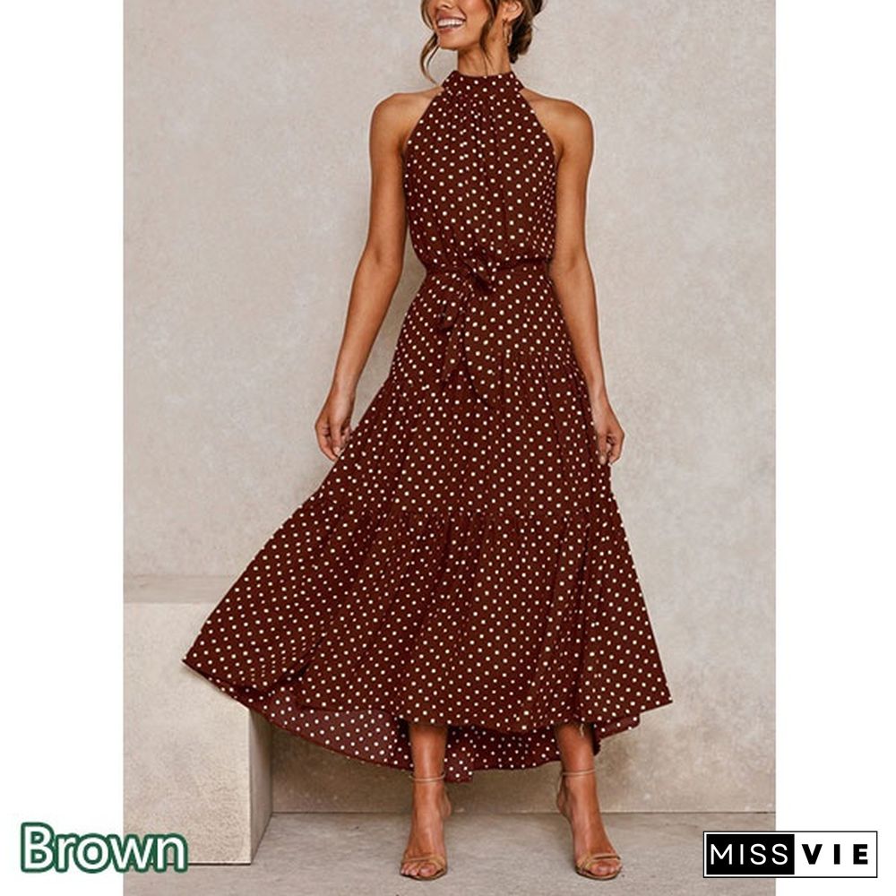 Women Polka Dot Print Dress New Summer Womens Dresses Boho Maxi Long Evening Party Dress Beach Dress Sundress