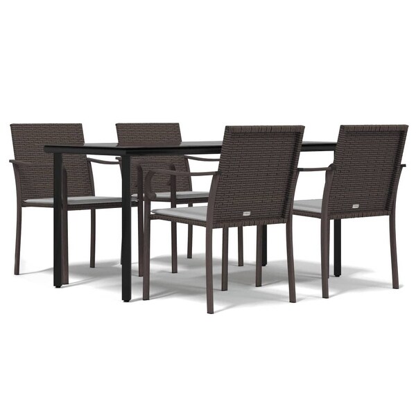 vidaXL Patio Dining Set Table and Chair with Cushions Poly Rattan and Steel