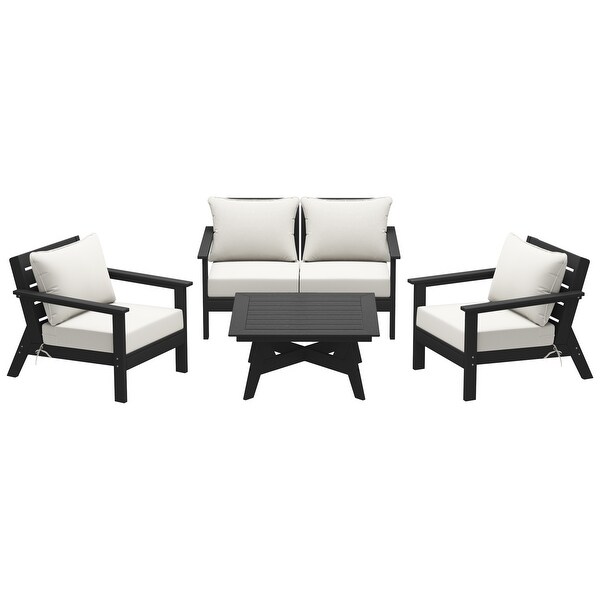 Polytrends Birchwood All Weather HDPE Outdoor Patio Black Deep Seating Sectional (5Piece Set)