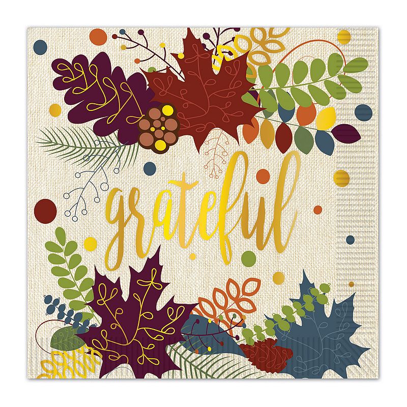 Pack of 12 Square Fall Thanksgiving Grateful Paper Luncheon Napkins 6.5