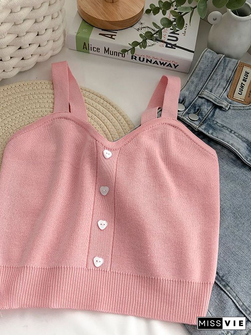 Heliar Women Cute Tops Summer Plain Button Up Tops Knitted Camis For Women Tops Summer