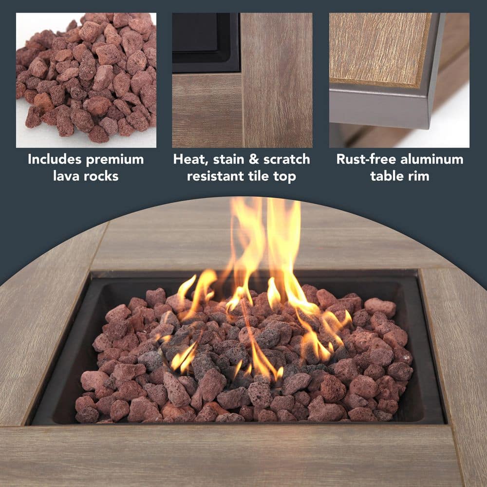 Hampton Bay Summerfield 44 in. x 24.5 in. Square Steel Gas Fire Pit with Wood-Look Tile Top 2102FP