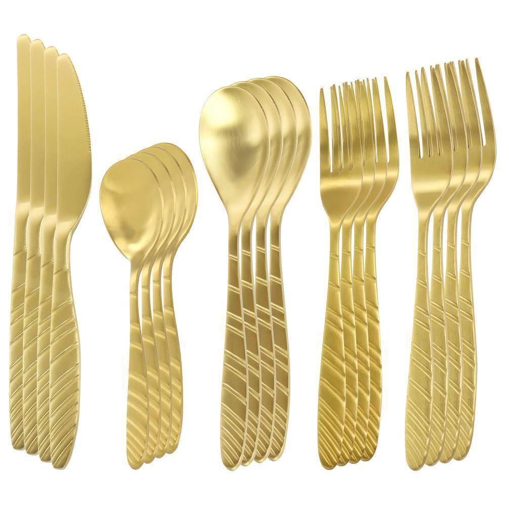 MegaChef La Vague 20-Piece Matte Gold Flatware Utensil Set 1810 Stainless Steel Silverware Metal (Service for 4) 985112468M