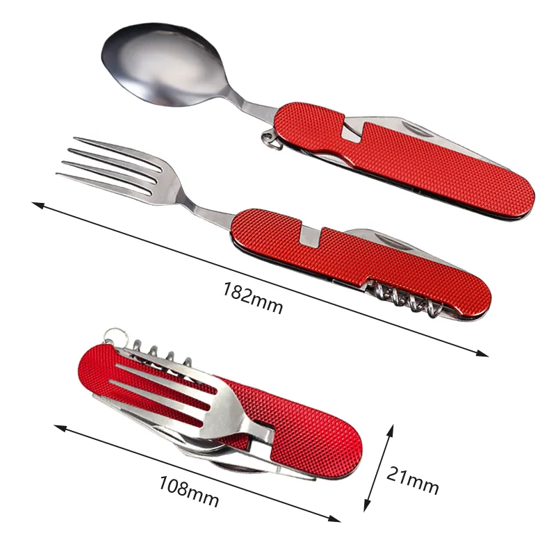 6 In 1 Travel Tableware Kit Picnic Hiking Travel Tools Camping Cutlery Stainless Steel Folding Pocket Spoon Fork Knife