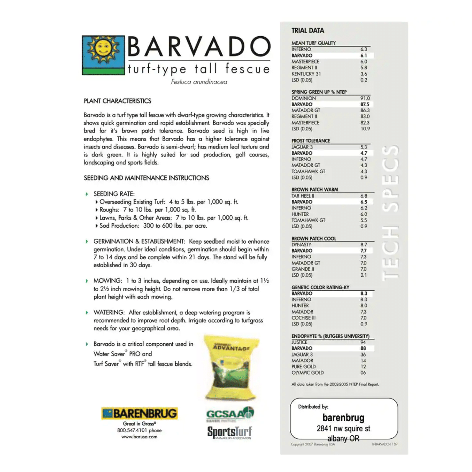 Barenbrug 50 lb. Barvado Tall Fescue Grass Seed