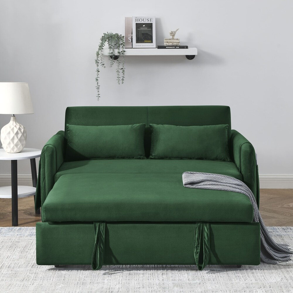 Modern Velvet Convertible Sofa Bed with Adjustable Backrest