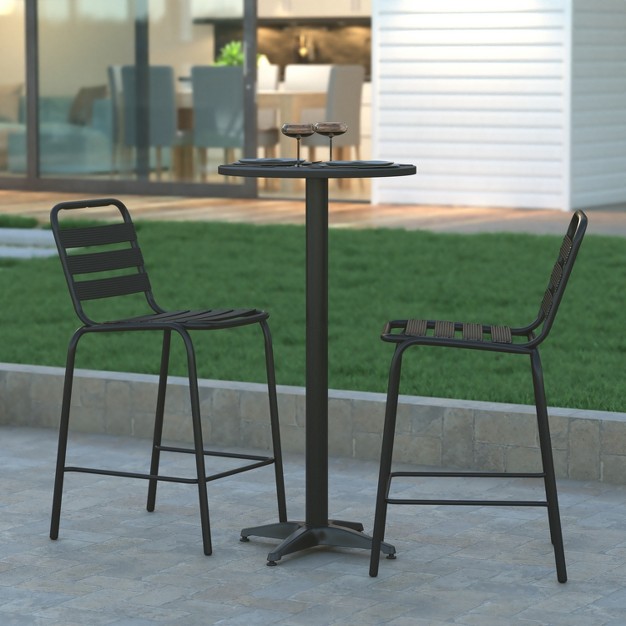 Emma And Oliver Indoor outdoor 23 5 quot h Aluminum Round Bar Height Table With Cross Base