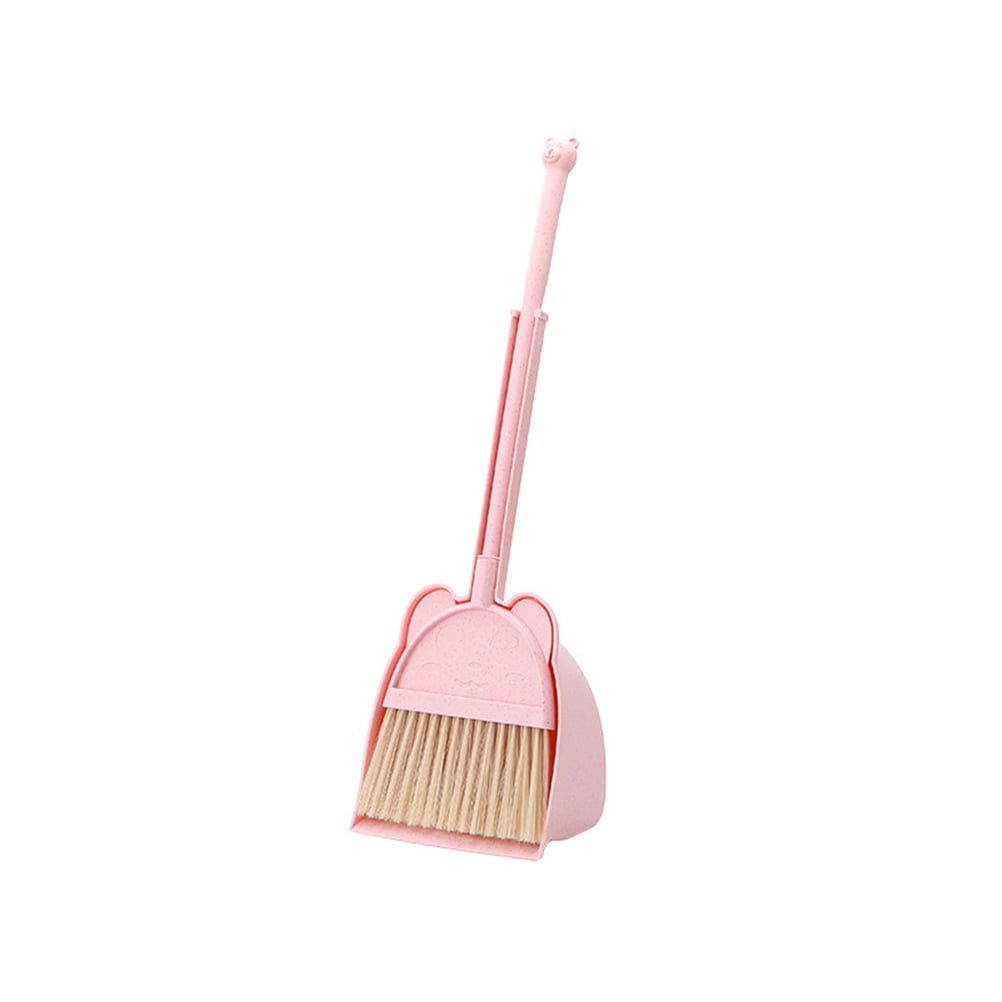 Detachable Children Broom Dustpan Set Bear Pattern Mini Education Kids Pretend Play Props Sweeping House Cleaning Toys (Pink)