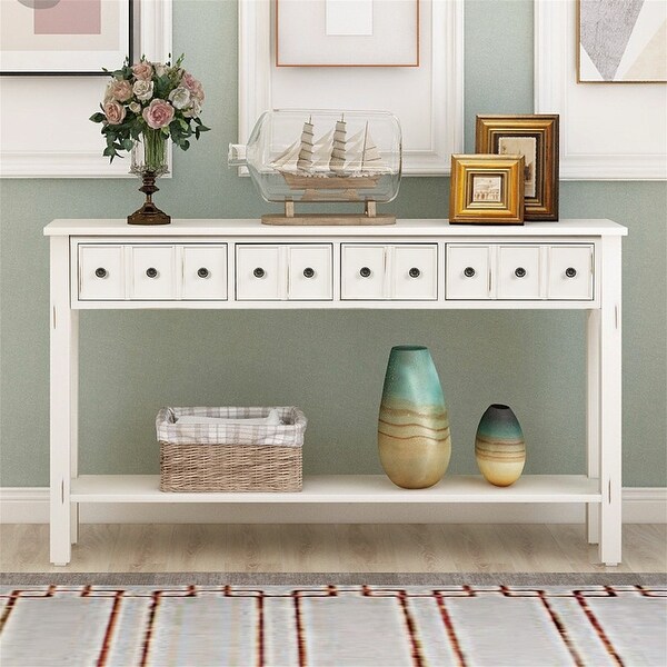 Rustic Entryway Console Table，Long Sideboard with DrawersandBottom Shelf