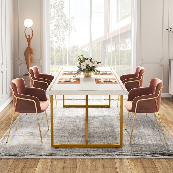 0.9 Inch Dining Table for 6 to 8， Modern Kitchen Table Dining Room Table， Rectangle Dinner Table