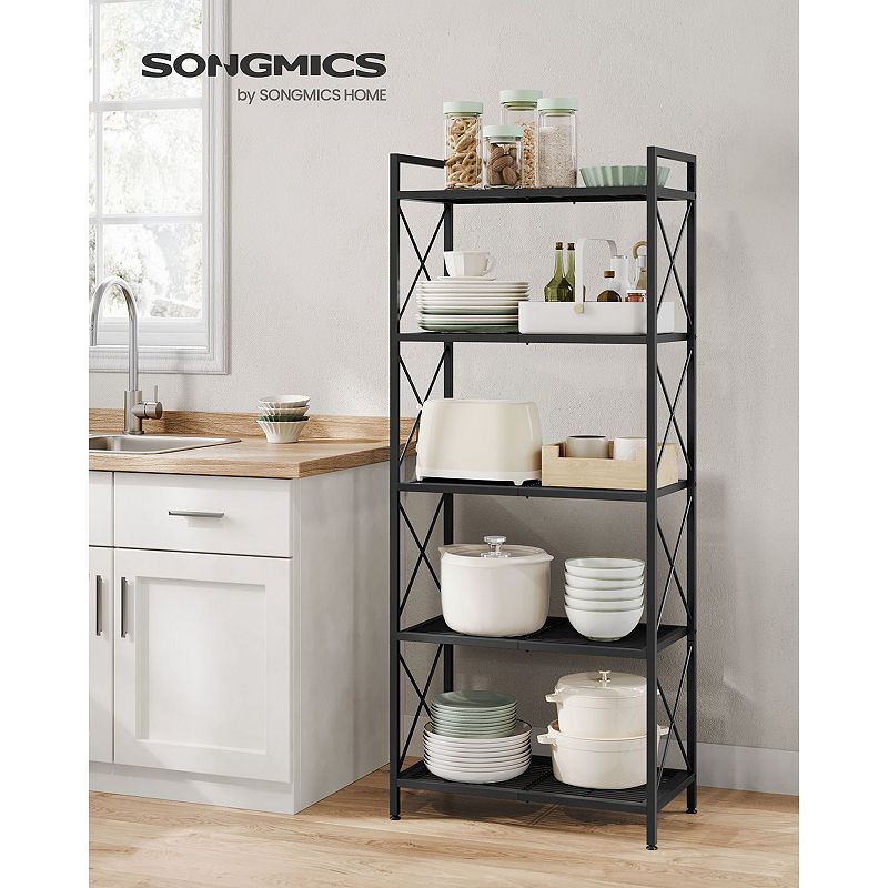 5-tier Metal Storage Shelf， Shelving Unit With X Side Frames， Dense Mesh， For Entryway